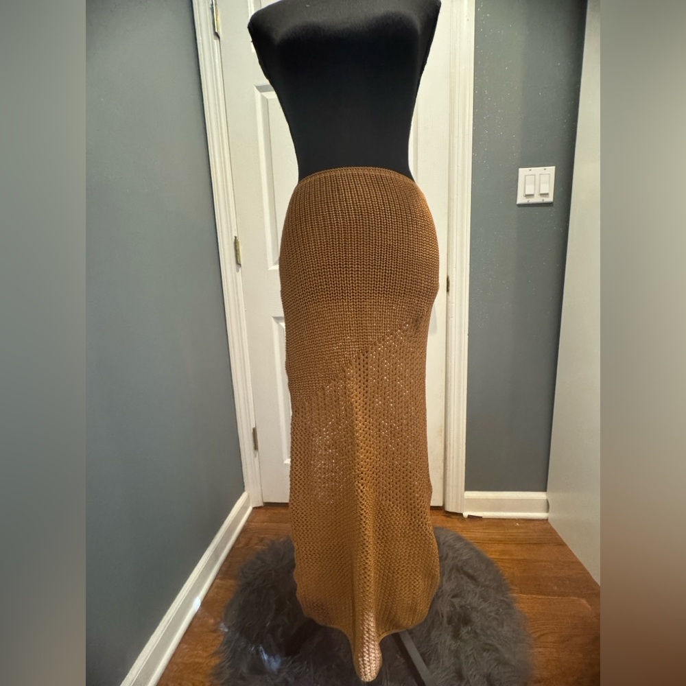 Tan Crochet Maxi Beach Skirt in US size 6